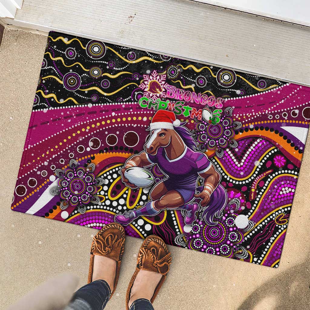 Merry Christmas Broncos Rubber Doormat Aboriginal Santa Rugby Mascot - Brisbane