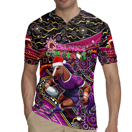 Merry Christmas Broncos Rugby Jersey Aboriginal Santa Rugby Mascot - Brisbane