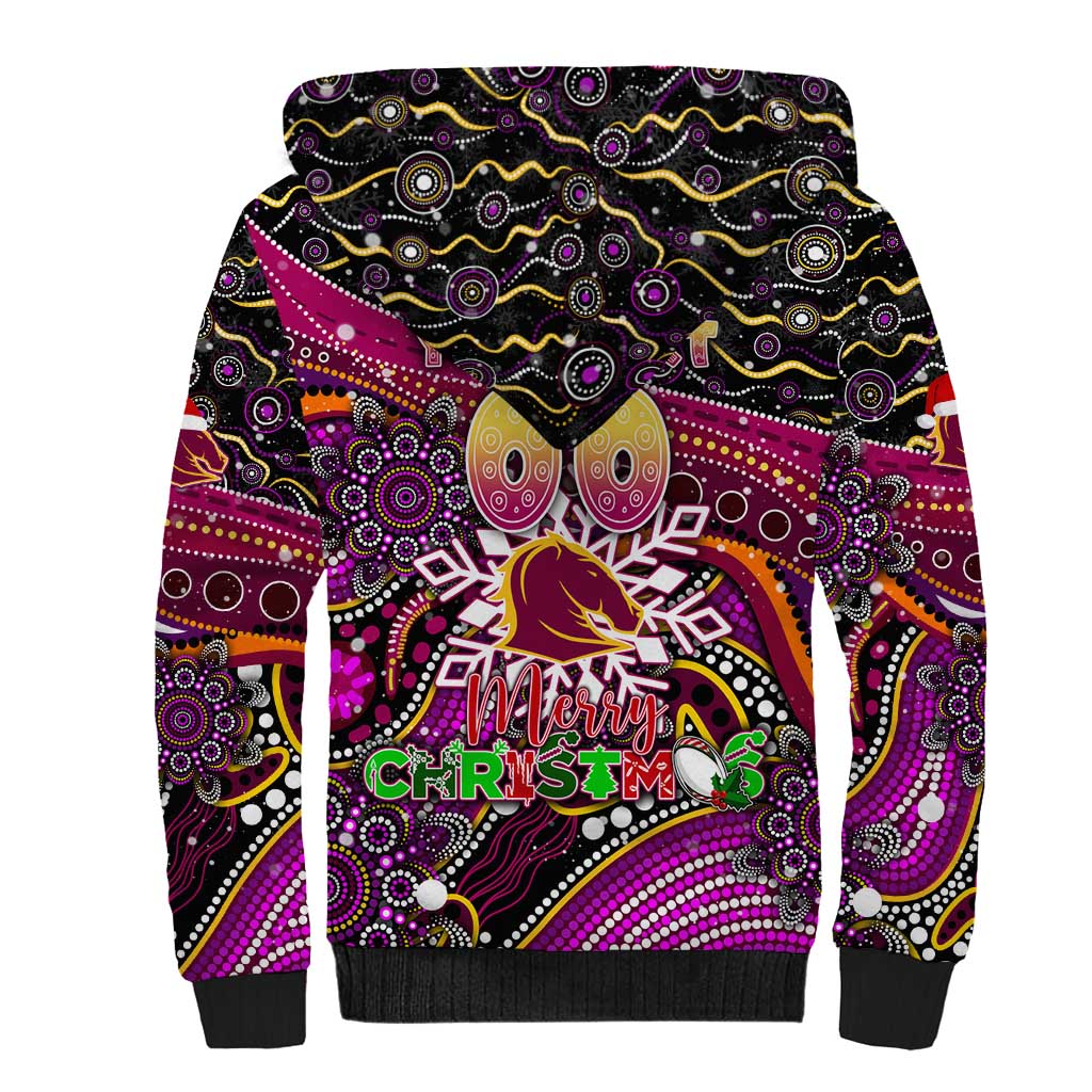 Merry Christmas Broncos Sherpa Hoodie Aboriginal Santa Rugby Mascot - Brisbane