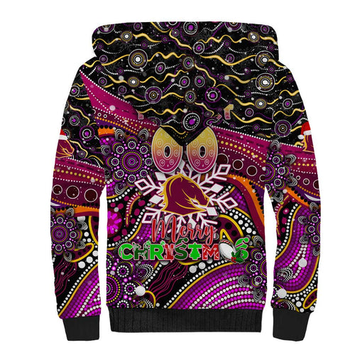 Merry Christmas Broncos Sherpa Hoodie Aboriginal Santa Rugby Mascot - Brisbane