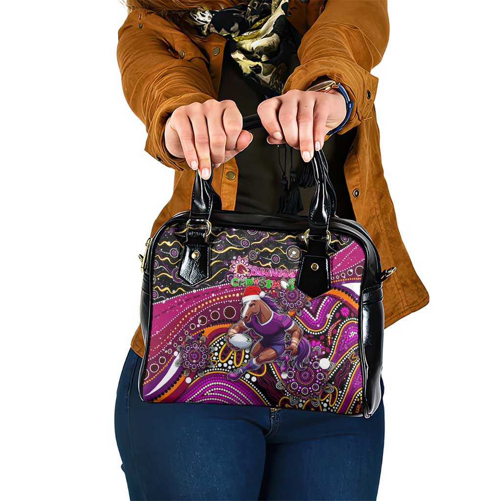 Merry Christmas Broncos Shoulder Handbag Aboriginal Santa Rugby Mascot - Brisbane