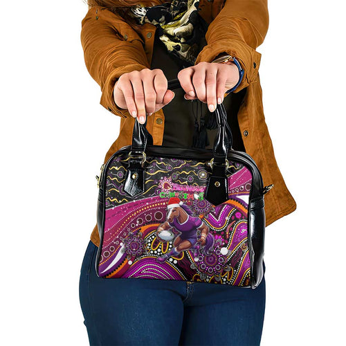 Merry Christmas Broncos Shoulder Handbag Aboriginal Santa Rugby Mascot - Brisbane