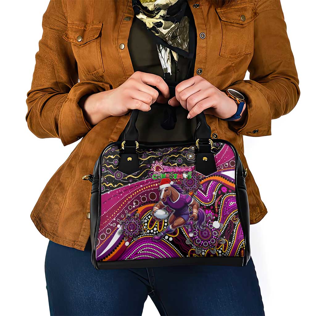 Merry Christmas Broncos Shoulder Handbag Aboriginal Santa Rugby Mascot - Brisbane