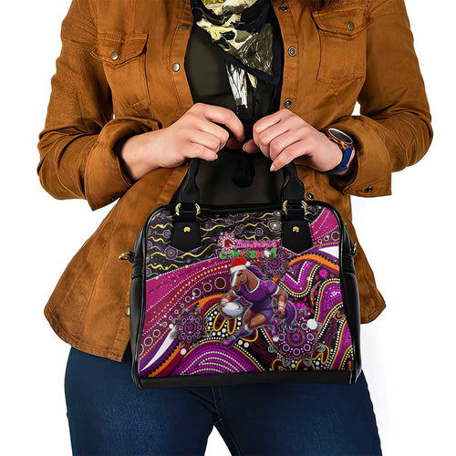 Merry Christmas Broncos Shoulder Handbag Aboriginal Santa Rugby Mascot - Brisbane