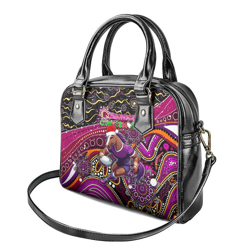 Merry Christmas Broncos Shoulder Handbag Aboriginal Santa Rugby Mascot - Brisbane