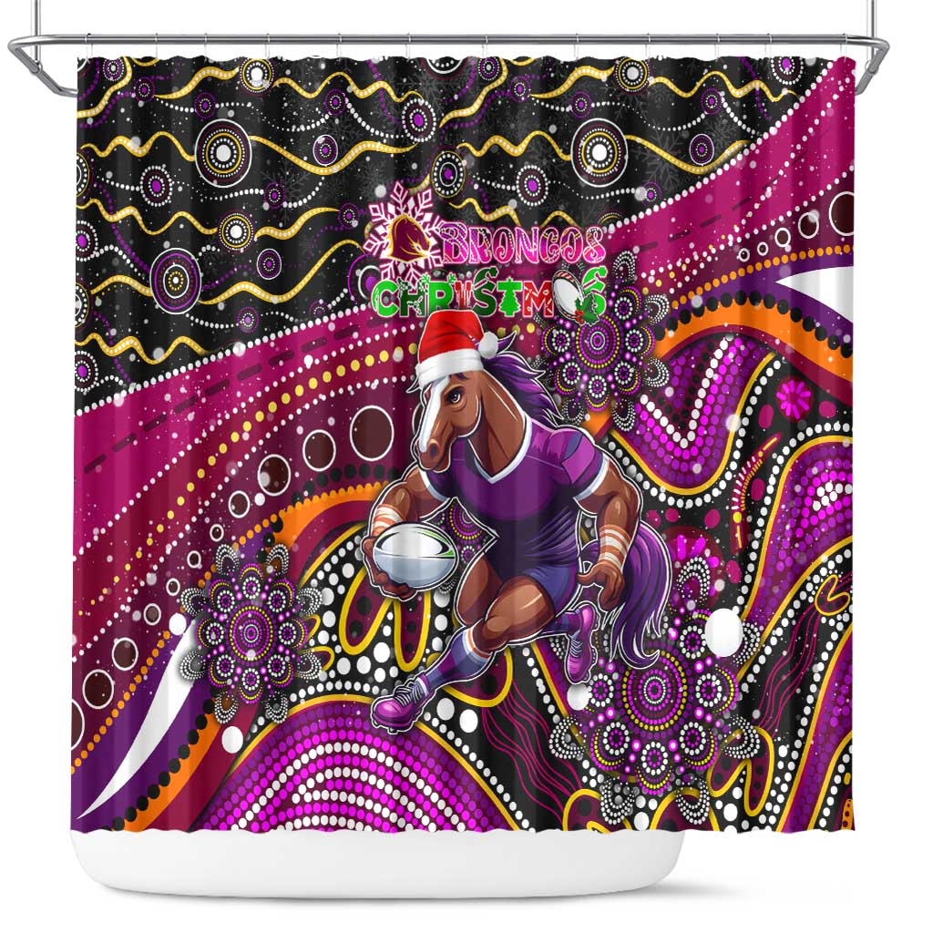 Merry Christmas Broncos Shower Curtain Aboriginal Santa Rugby Mascot - Brisbane