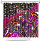 Merry Christmas Broncos Shower Curtain Aboriginal Santa Rugby Mascot - Brisbane
