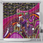 Merry Christmas Broncos Shower Curtain Aboriginal Santa Rugby Mascot - Brisbane