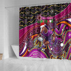 Merry Christmas Broncos Shower Curtain Aboriginal Santa Rugby Mascot - Brisbane