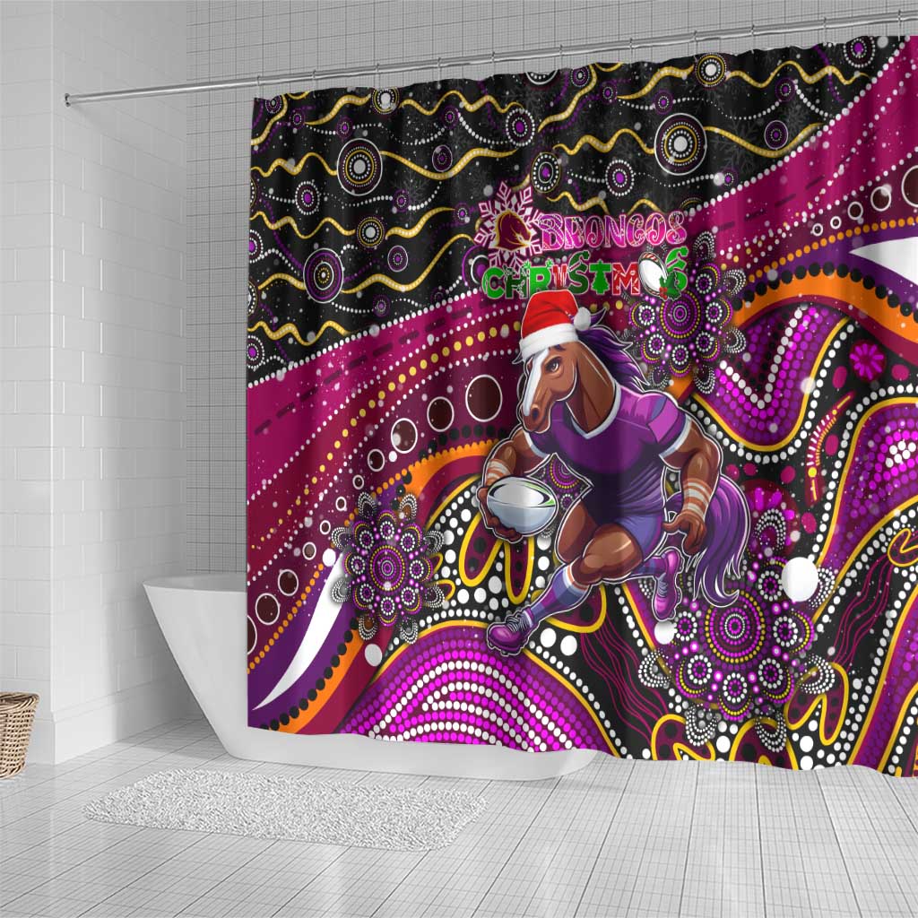 Merry Christmas Broncos Shower Curtain Aboriginal Santa Rugby Mascot - Brisbane