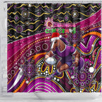 Merry Christmas Broncos Shower Curtain Aboriginal Santa Rugby Mascot - Brisbane