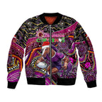 Merry Christmas Broncos Sleeve Zip Bomber Jacket Aboriginal Santa Rugby Mascot - Brisbane