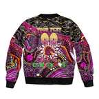 Merry Christmas Broncos Sleeve Zip Bomber Jacket Aboriginal Santa Rugby Mascot - Brisbane