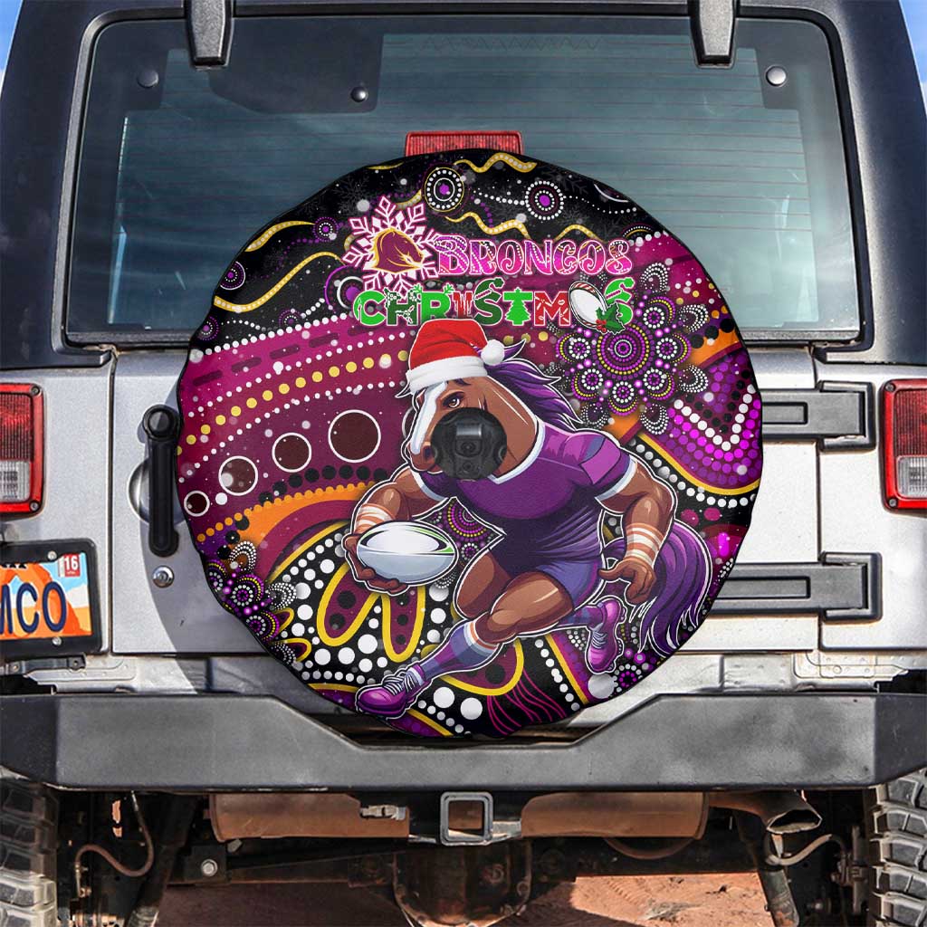Merry Christmas Broncos Spare Tire Cover Aboriginal Santa Rugby Mascot - Brisbane