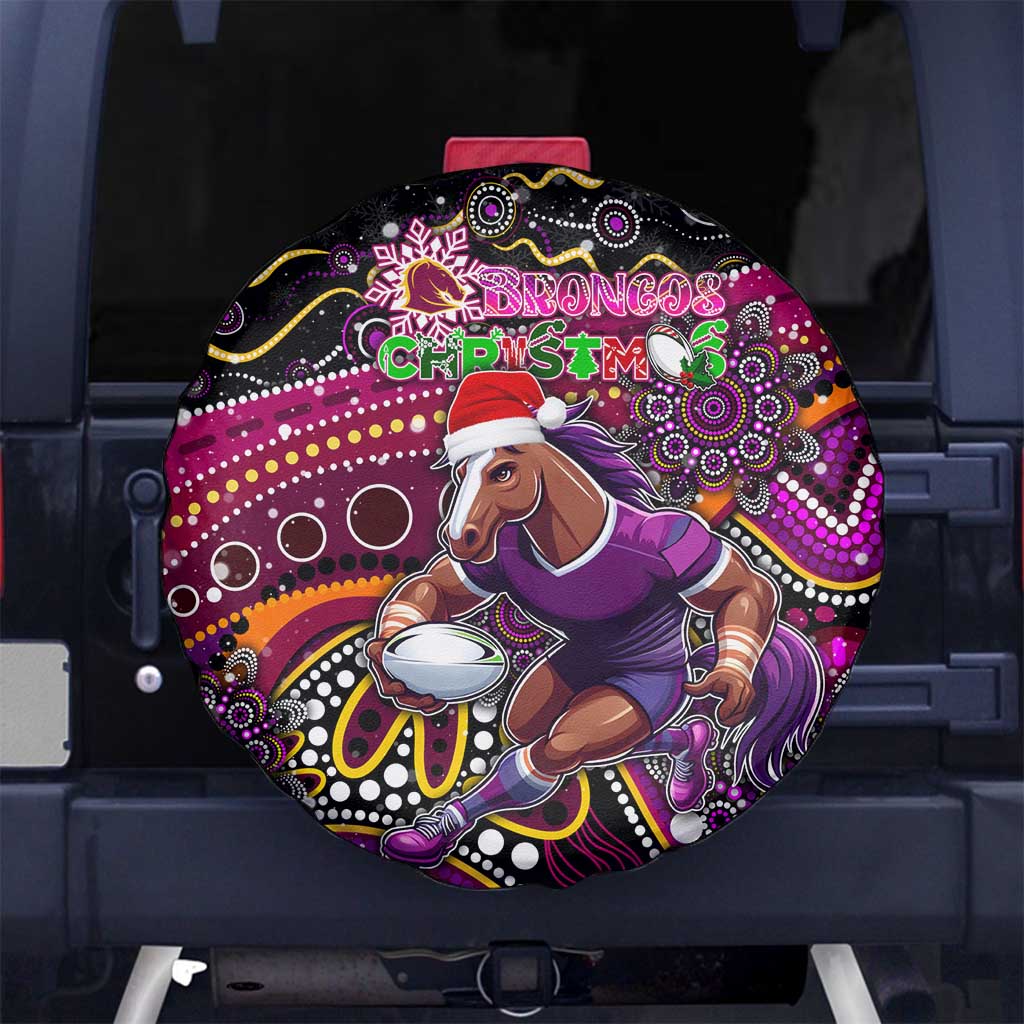Merry Christmas Broncos Spare Tire Cover Aboriginal Santa Rugby Mascot - Brisbane