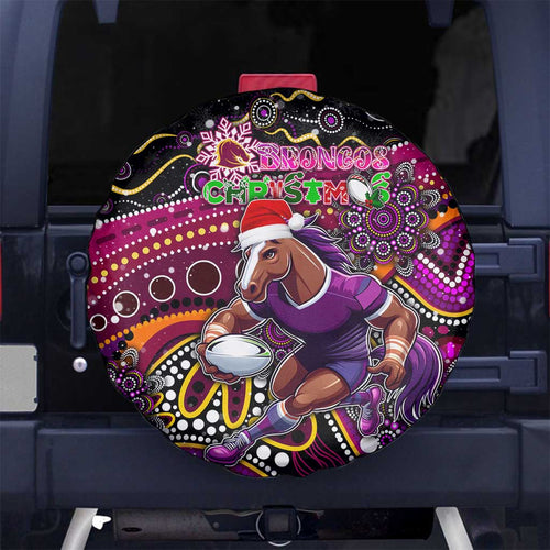 Merry Christmas Broncos Spare Tire Cover Aboriginal Santa Rugby Mascot - Brisbane