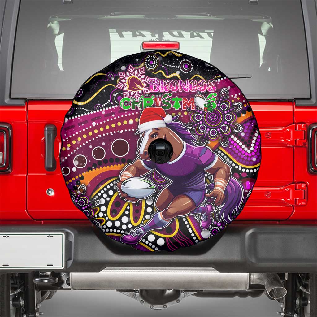 Merry Christmas Broncos Spare Tire Cover Aboriginal Santa Rugby Mascot - Brisbane