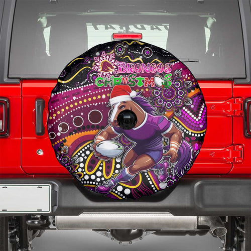 Merry Christmas Broncos Spare Tire Cover Aboriginal Santa Rugby Mascot - Brisbane