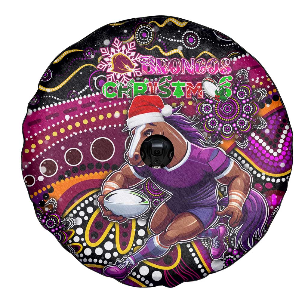 Merry Christmas Broncos Spare Tire Cover Aboriginal Santa Rugby Mascot - Brisbane