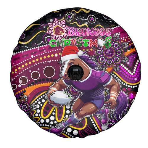 Merry Christmas Broncos Spare Tire Cover Aboriginal Santa Rugby Mascot - Brisbane