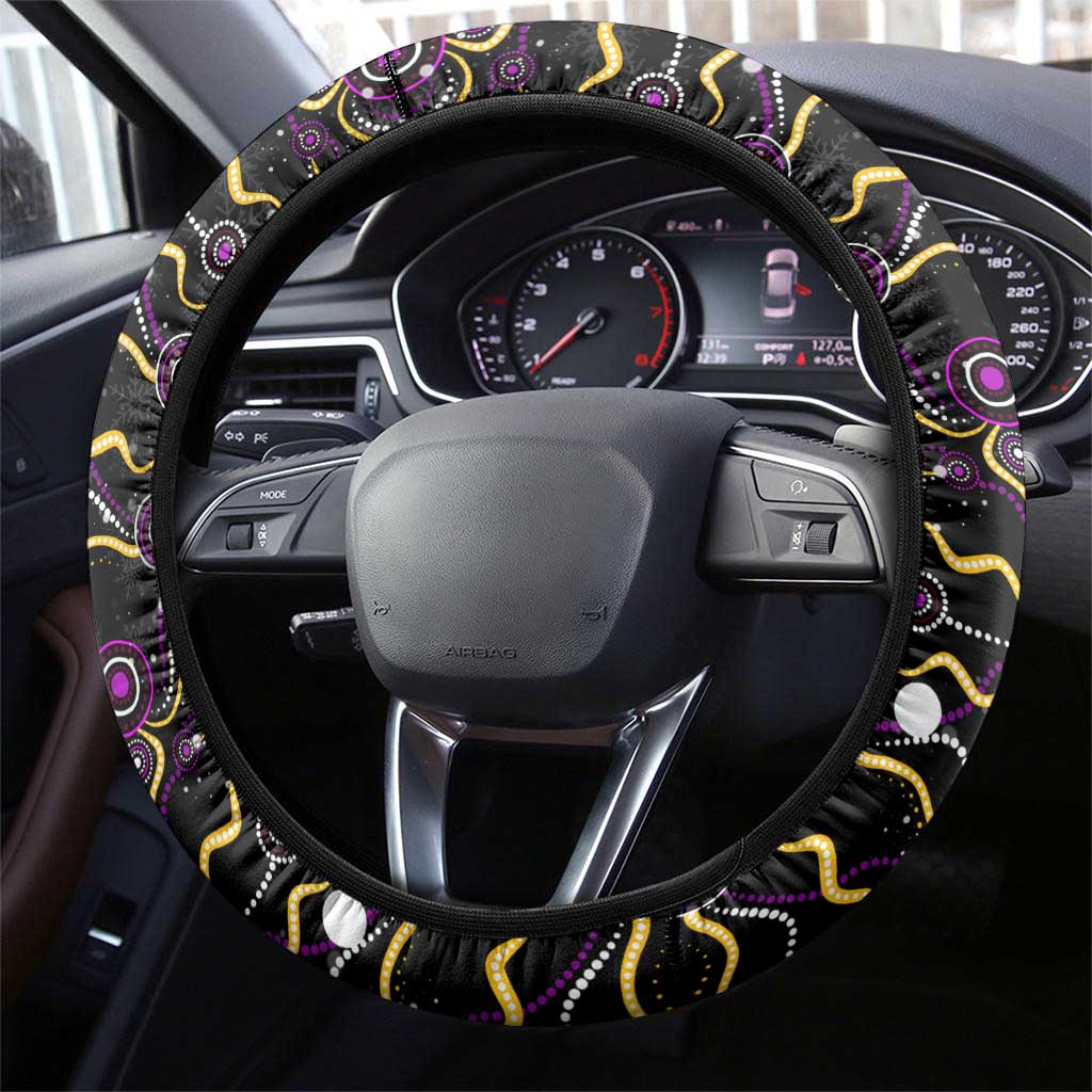 Merry Christmas Broncos Steering Wheel Cover Aboriginal Santa Rugby Mascot - Brisbane