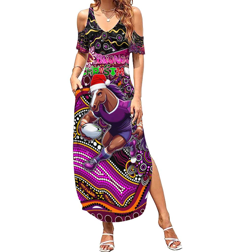 Merry Christmas Broncos Summer Maxi Dress Aboriginal Santa Rugby Mascot - Brisbane