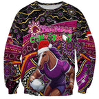 Merry Christmas Broncos Sweatshirt Aboriginal Santa Rugby Mascot - Brisbane