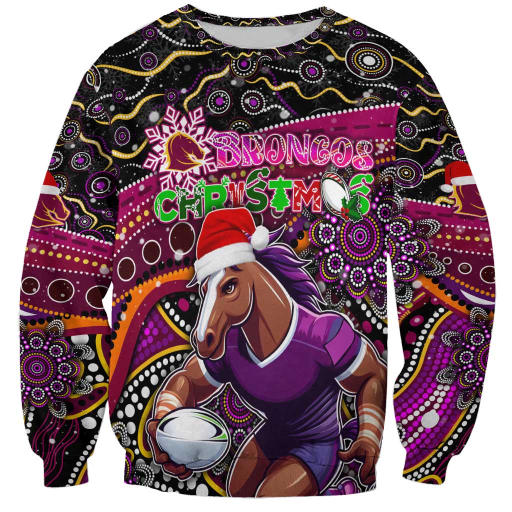 Merry Christmas Broncos Sweatshirt Aboriginal Santa Rugby Mascot - Brisbane