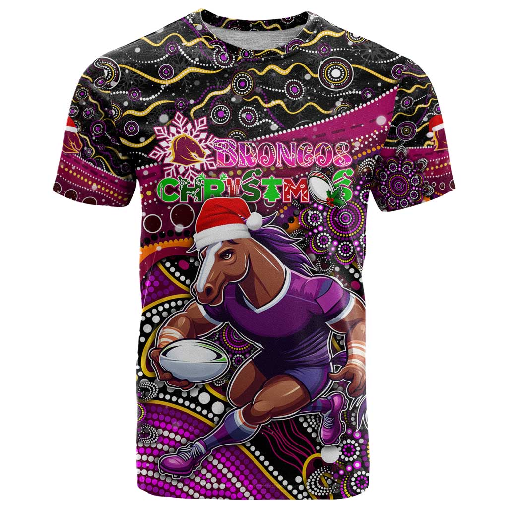 Merry Christmas Broncos T Shirt Aboriginal Santa Rugby Mascot - Brisbane