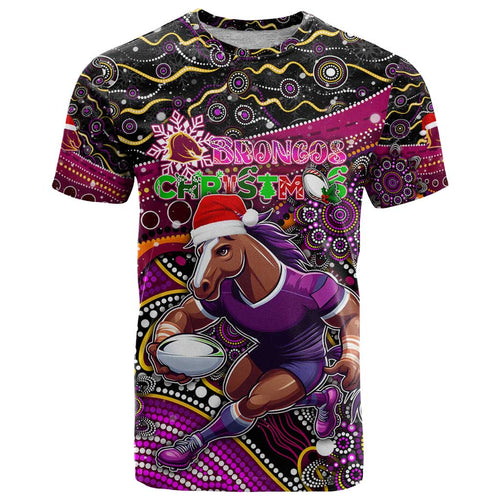 Merry Christmas Broncos T Shirt Aboriginal Santa Rugby Mascot - Brisbane