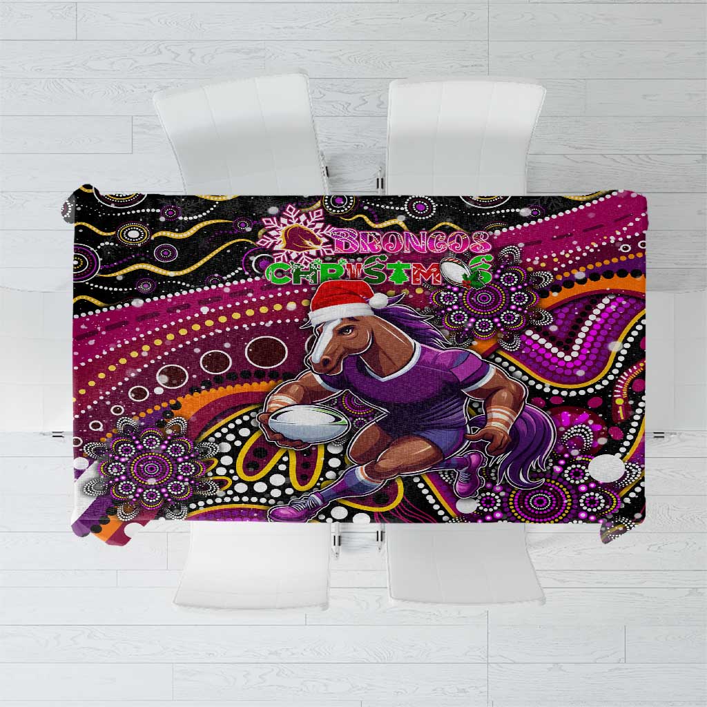 Merry Christmas Broncos Tablecloth Aboriginal Santa Rugby Mascot - Brisbane