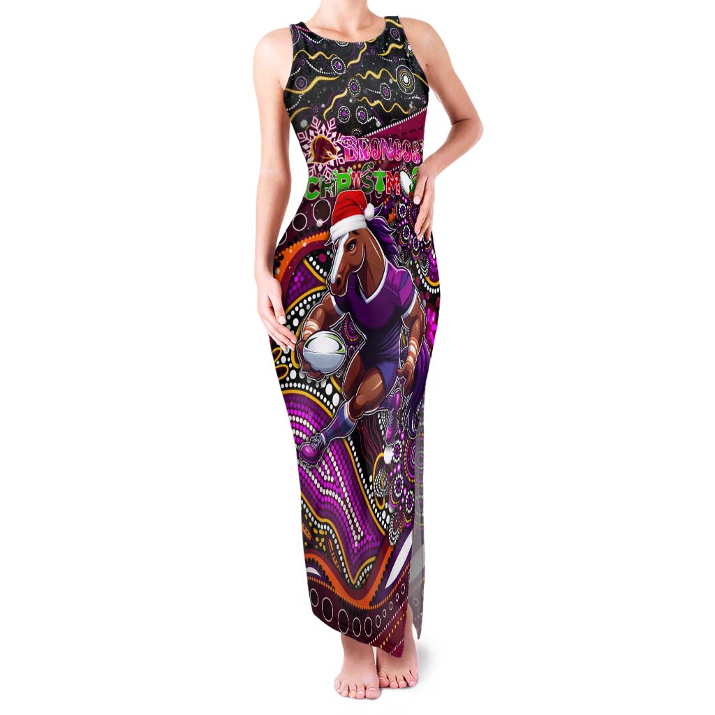 Merry Christmas Broncos Tank Maxi Dress Aboriginal Santa Rugby Mascot - Brisbane