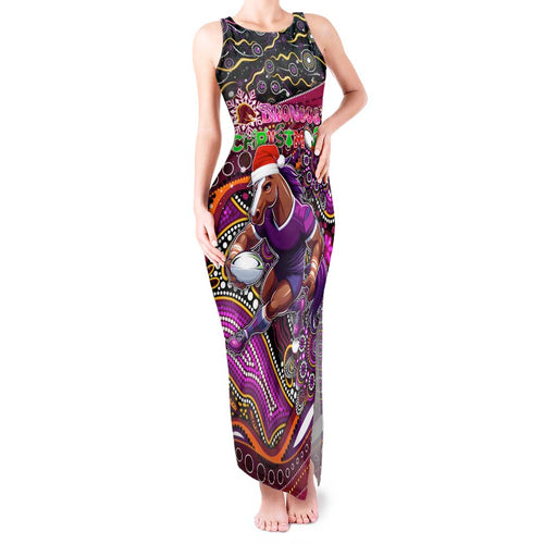 Merry Christmas Broncos Tank Maxi Dress Aboriginal Santa Rugby Mascot - Brisbane