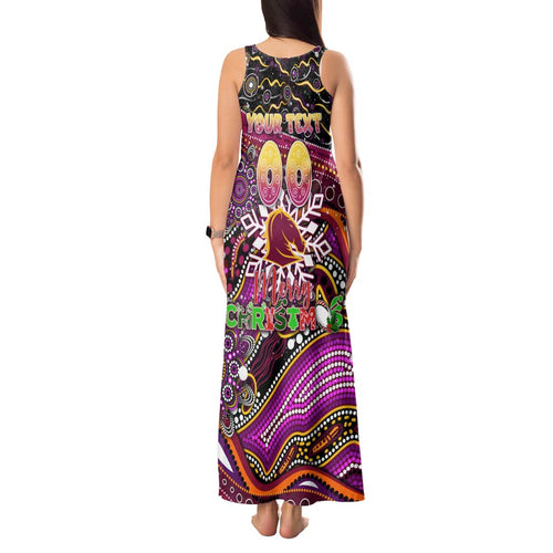 Merry Christmas Broncos Tank Maxi Dress Aboriginal Santa Rugby Mascot - Brisbane