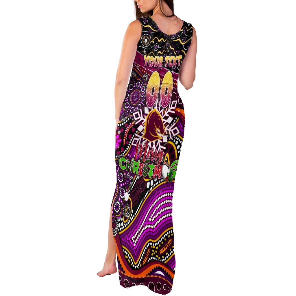 Merry Christmas Broncos Tank Maxi Dress Aboriginal Santa Rugby Mascot - Brisbane