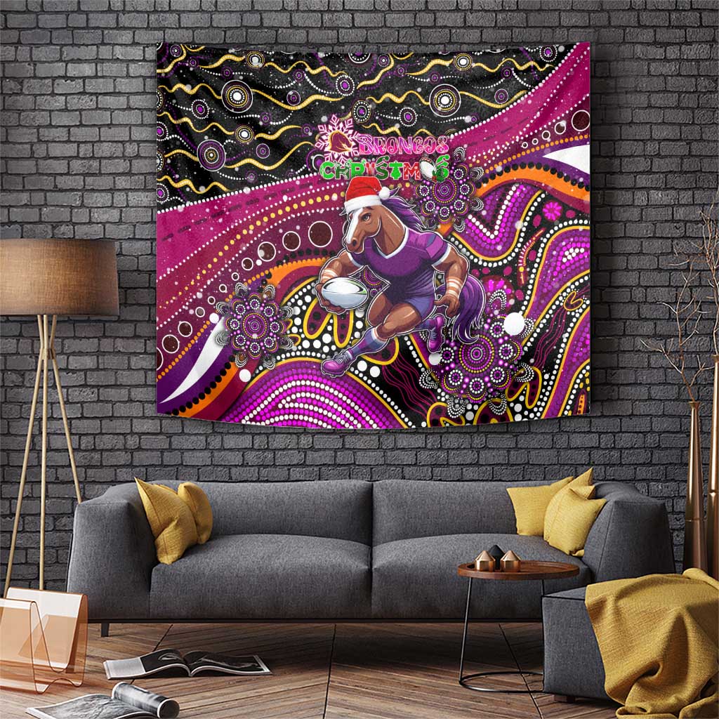 Merry Christmas Broncos Tapestry Aboriginal Santa Rugby Mascot - Brisbane