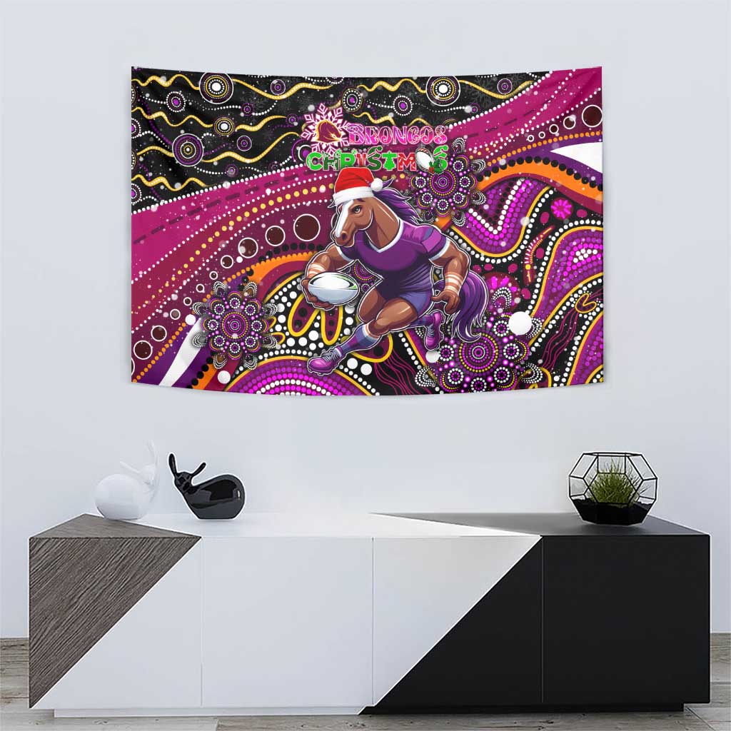 Merry Christmas Broncos Tapestry Aboriginal Santa Rugby Mascot - Brisbane