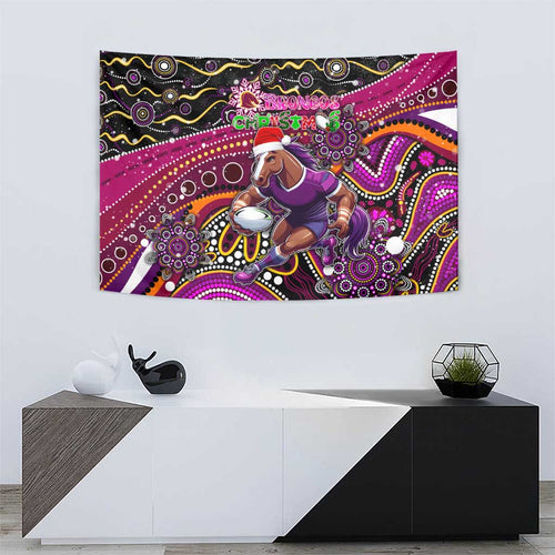 Merry Christmas Broncos Tapestry Aboriginal Santa Rugby Mascot - Brisbane
