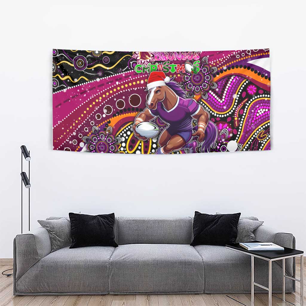 Merry Christmas Broncos Tapestry Aboriginal Santa Rugby Mascot - Brisbane