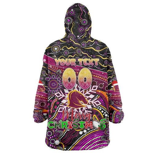 Merry Christmas Broncos Wearable Blanket Hoodie Aboriginal Santa Rugby Mascot - Brisbane