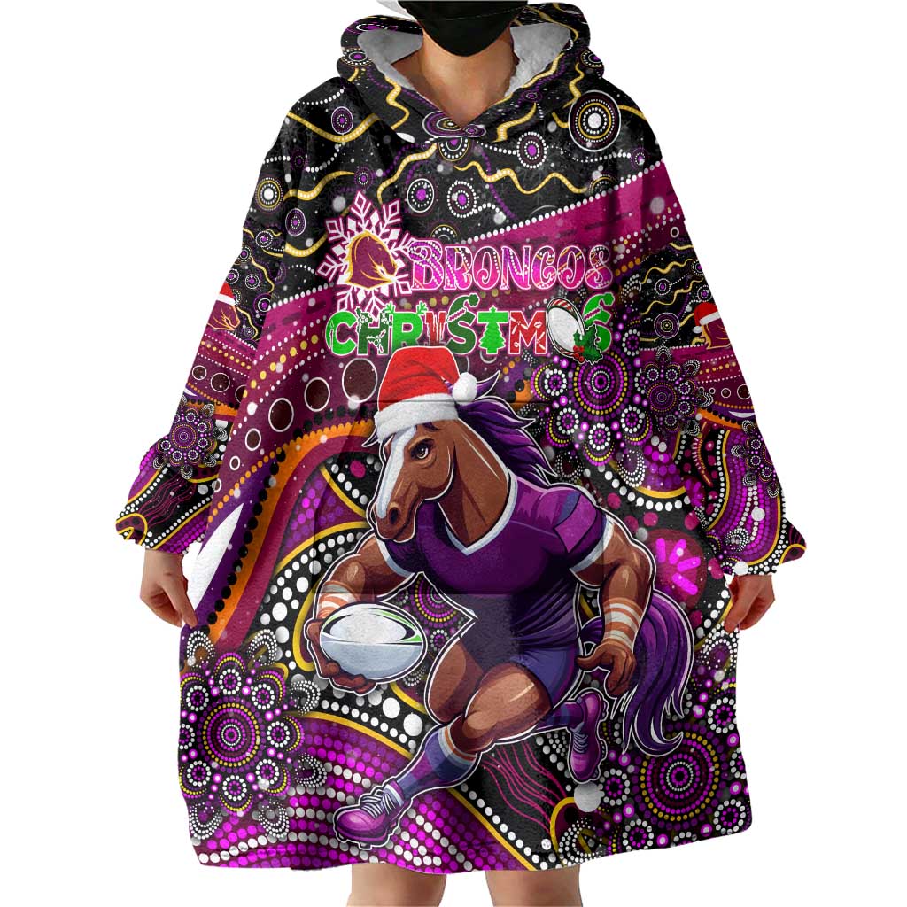 Merry Christmas Broncos Wearable Blanket Hoodie Aboriginal Santa Rugby Mascot - Brisbane