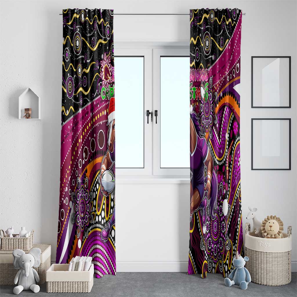 Merry Christmas Broncos Window Curtain Aboriginal Santa Rugby Mascot - Brisbane