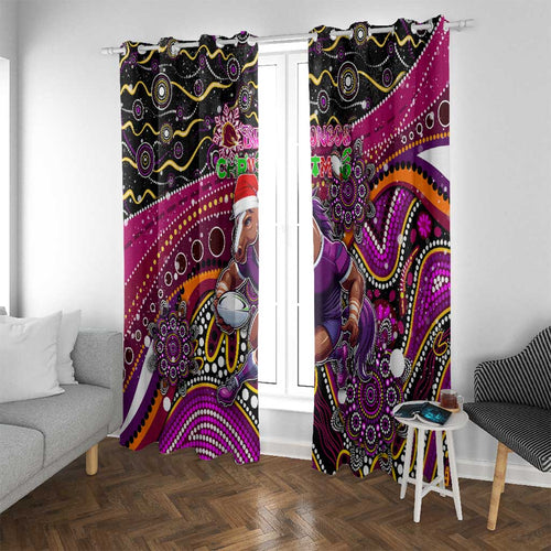Merry Christmas Broncos Window Curtain Aboriginal Santa Rugby Mascot - Brisbane