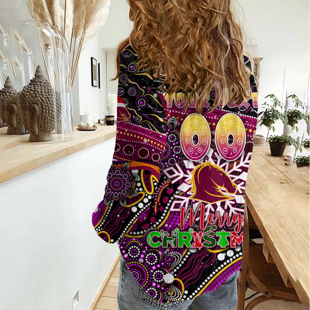 Merry Christmas Broncos Women Casual Shirt Aboriginal Santa Rugby Mascot - Brisbane