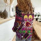 Merry Christmas Broncos Women Casual Shirt Aboriginal Santa Rugby Mascot - Brisbane