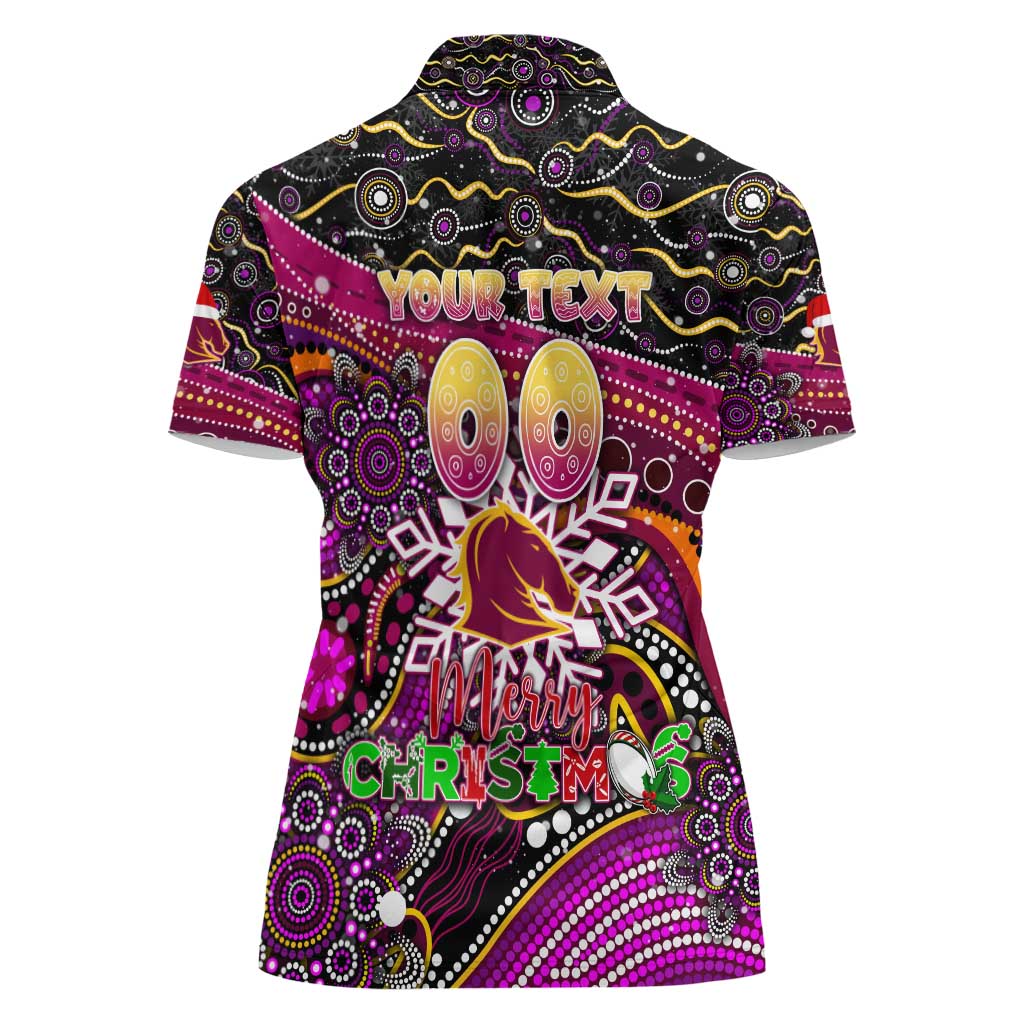 Merry Christmas Broncos Women Polo Shirt Aboriginal Santa Rugby Mascot - Brisbane