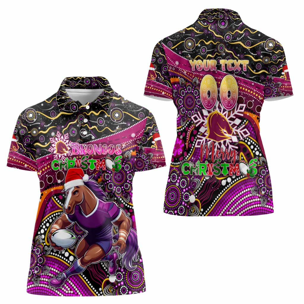 Merry Christmas Broncos Women Polo Shirt Aboriginal Santa Rugby Mascot - Brisbane