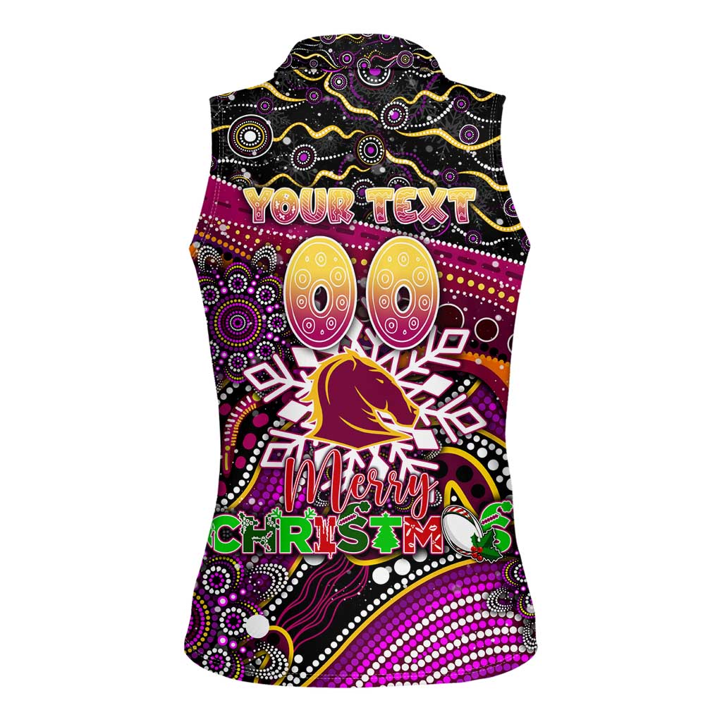 Merry Christmas Broncos Women Sleeveless Polo Shirt Aboriginal Santa Rugby Mascot - Brisbane
