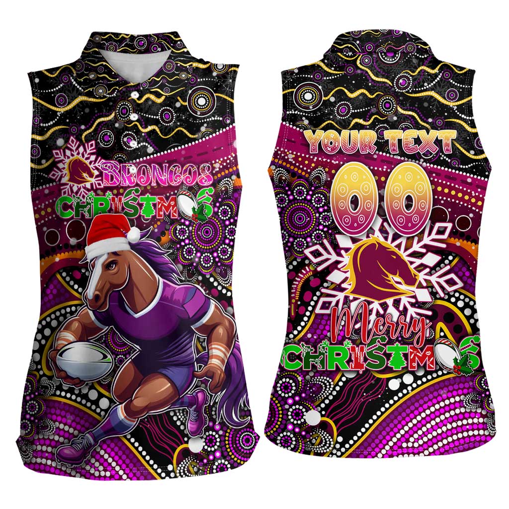 Merry Christmas Broncos Women Sleeveless Polo Shirt Aboriginal Santa Rugby Mascot - Brisbane
