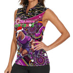 Merry Christmas Broncos Women Sleeveless Polo Shirt Aboriginal Santa Rugby Mascot - Brisbane